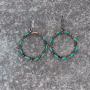 Turquoise Hoop Earrings(One small missing stone on the left earring)